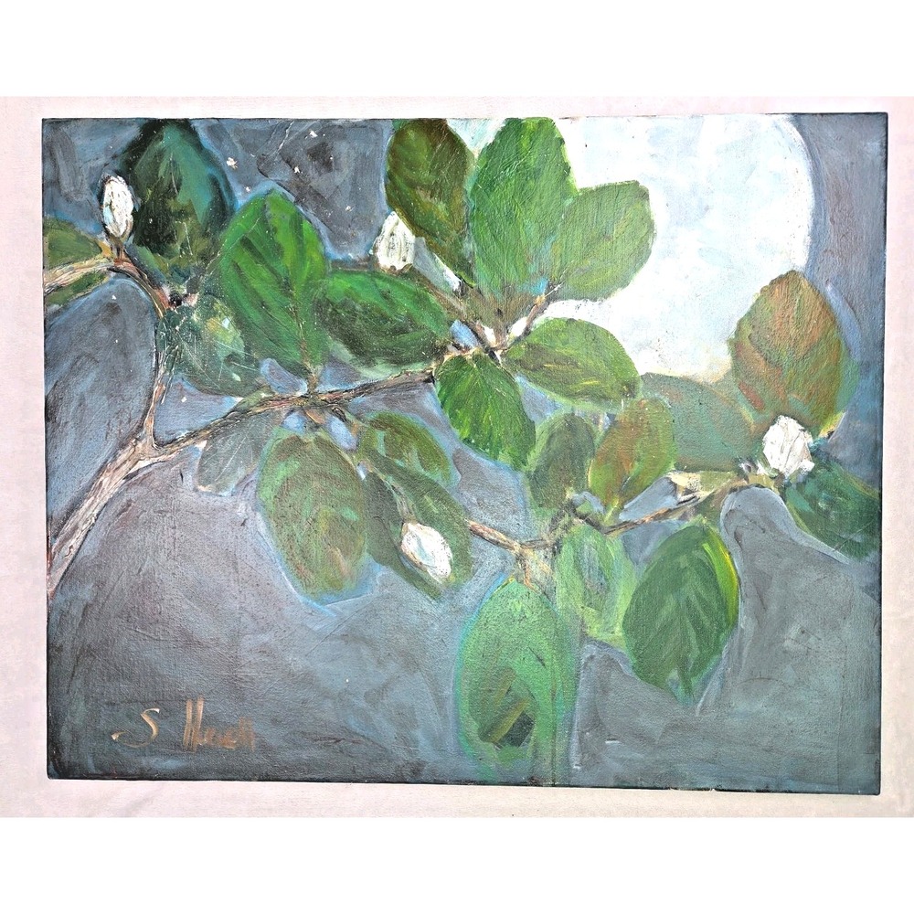 Original Painting Magnolia Floral Moon Night Impressionist Acrylic 24x30 Canvas